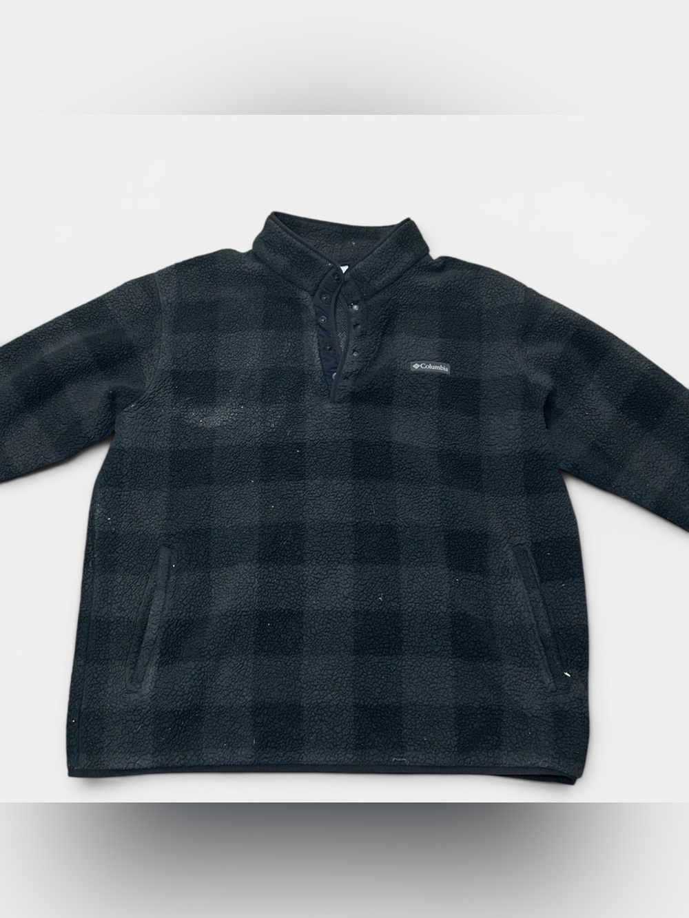 Columbia Rugged Ridge Sherpa Fleece Black Gray Checkered Snap Jacket Size XXL